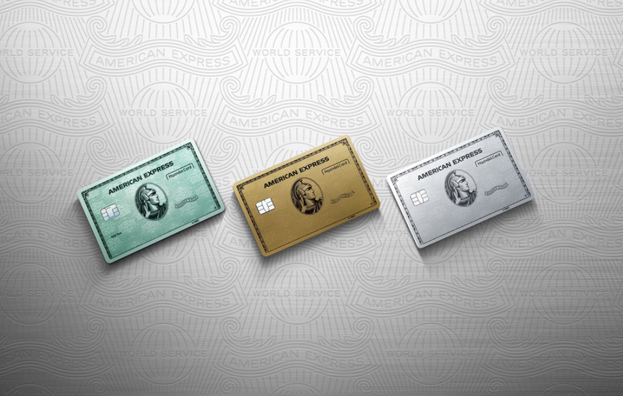 (왼쪽부터)현대 아메리칸 익스프레스 그린(American Express® Green Card)·골드(American Express® Gold Card)·플래티넘(American Express The Platinum Card®) 카드. (사진=현대카드)